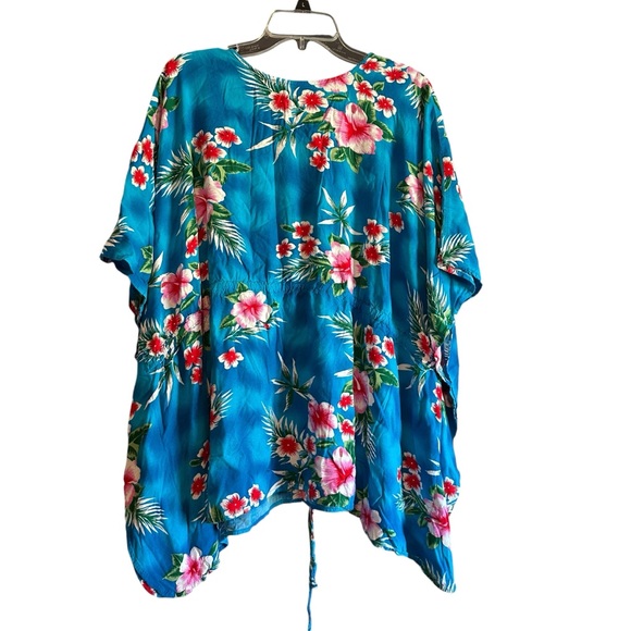 Sunny Island Hawaiian Shirt Womens OS Blue Floral Kaftan Adjustable Top Blouse - Picture 7 of 7